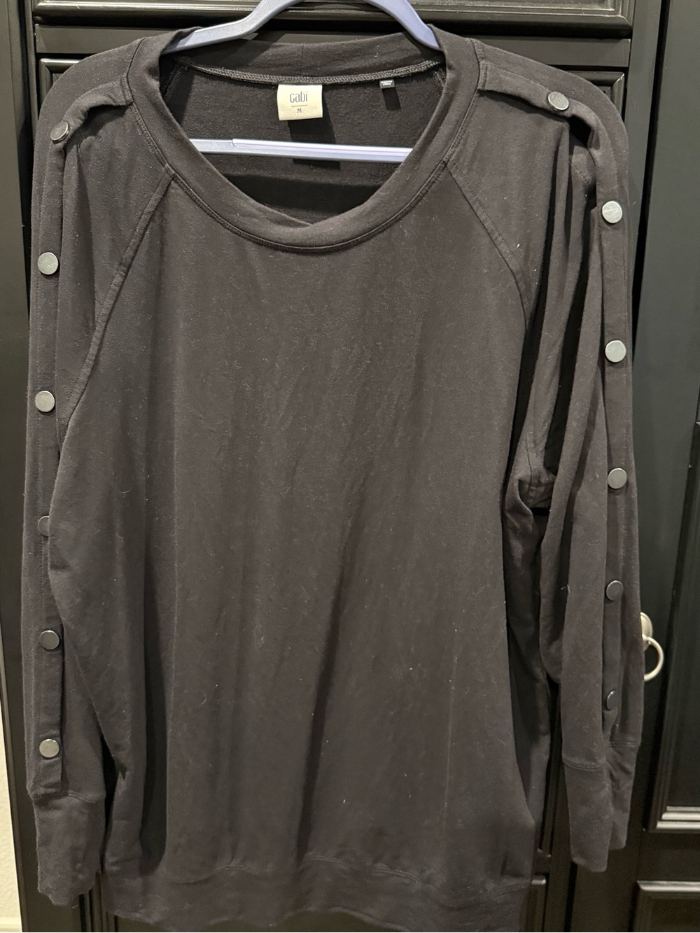 CAbi Black Snap-Accent Long Sleeve Sweatshirt
